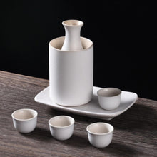 Load image into Gallery viewer, Japanese Sake Cup Set with Warmer- Mini Ceramic Sake set- 9 pcs Sake set- Black and White classic Sake Set