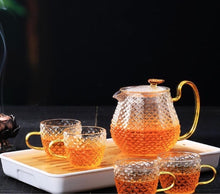 Load image into Gallery viewer, Scales Pattern Glass Chinese Tea Set With 4 cups- Glass Traditional Tea Set With Cups
