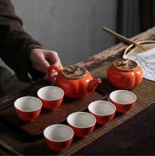 Load image into Gallery viewer, Traditional Chinese Tea Set- Ceramic Red Persimmon Tea Set with cups and Tea Plant Canister
