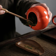 Load image into Gallery viewer, Traditional Chinese Tea Set- Ceramic Red Persimmon Tea Set with cups and Tea Plant Canister
