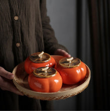 Load image into Gallery viewer, Traditional Chinese Tea Set- Ceramic Red Persimmon Tea Set with cups and Tea Plant Canister
