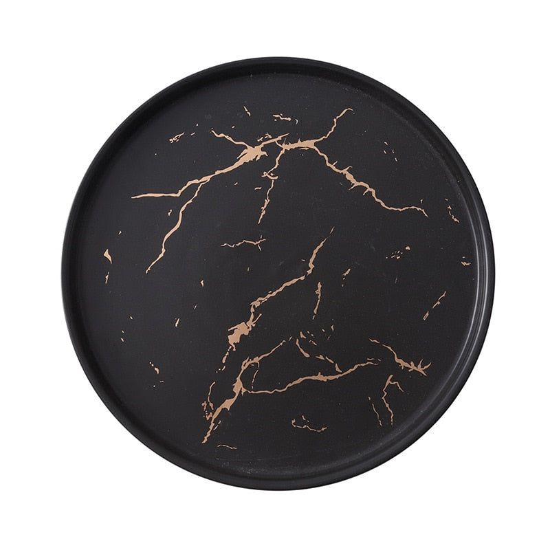 Gold Black White Marble Ceramic Plate