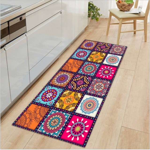 Non-slip Mandala Style Floral Pattern Kitchen Rug