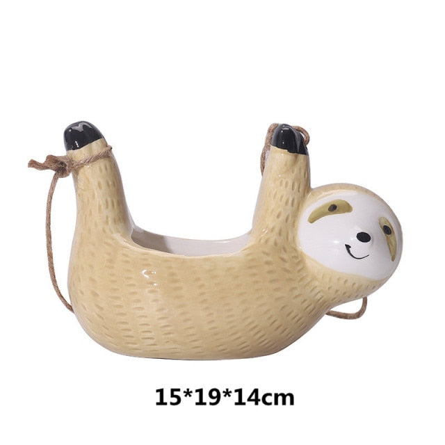 Ceramic Sloth Lazy Figurines Hanging Plant