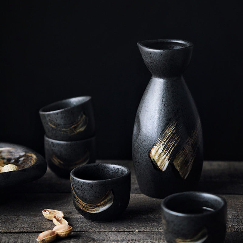 5 pcs Black Japanese Sake Set