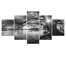 Load image into Gallery viewer, Black White Painting Tree River Canvas
